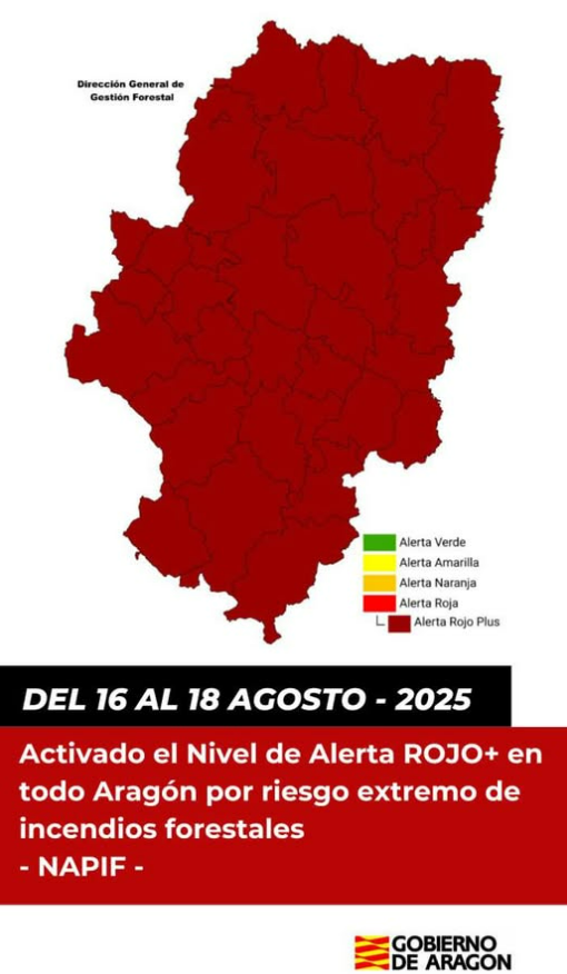 Imagen Alerta máxima ROJO PLUS por riesgo de incendio en toda la Comunidad Autónoma de Aragón